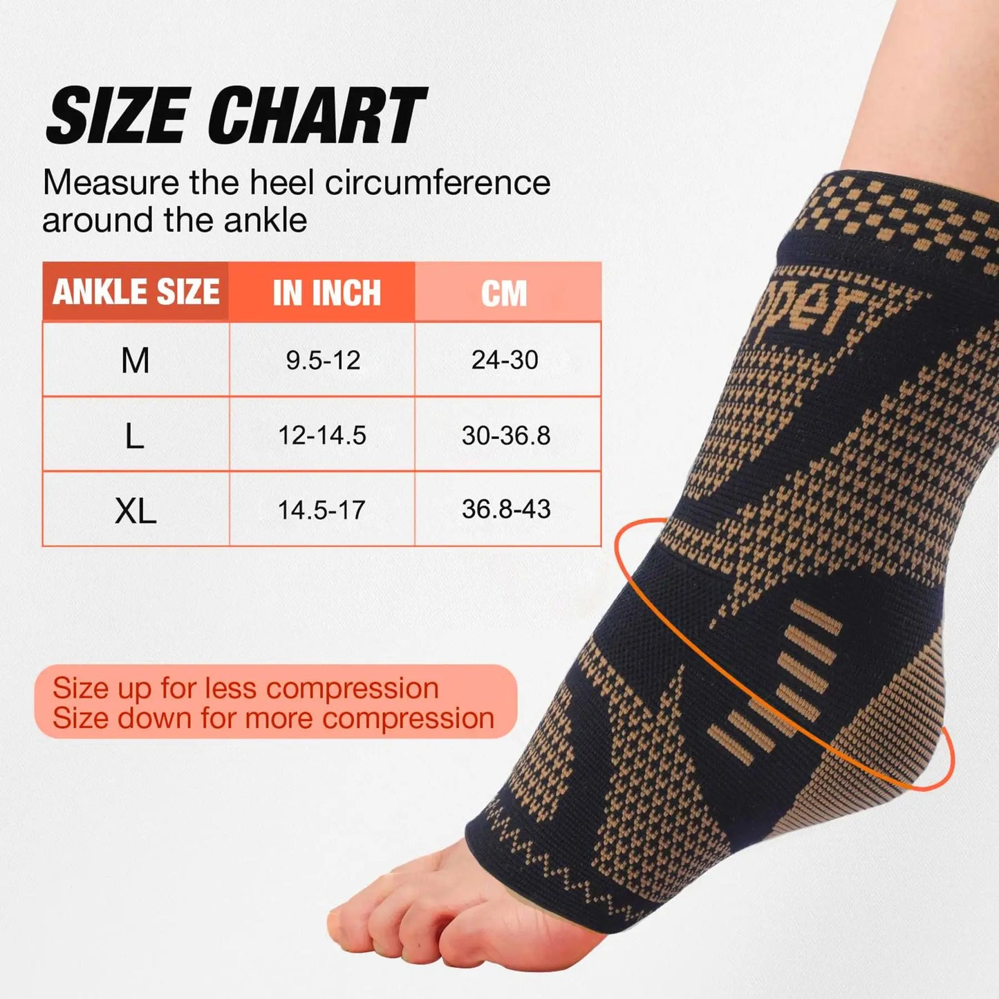 Copper Ankle Brace, Support Sleeve, Foot Wrap
