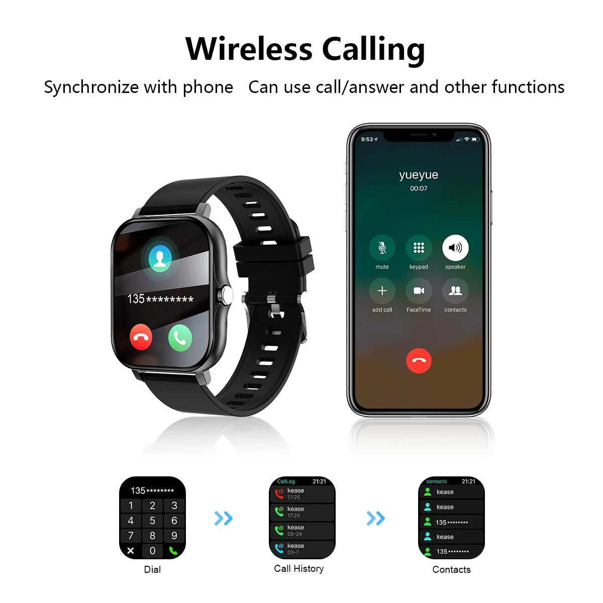 Wireless Smart Watch, Phone, Fitness monitoring