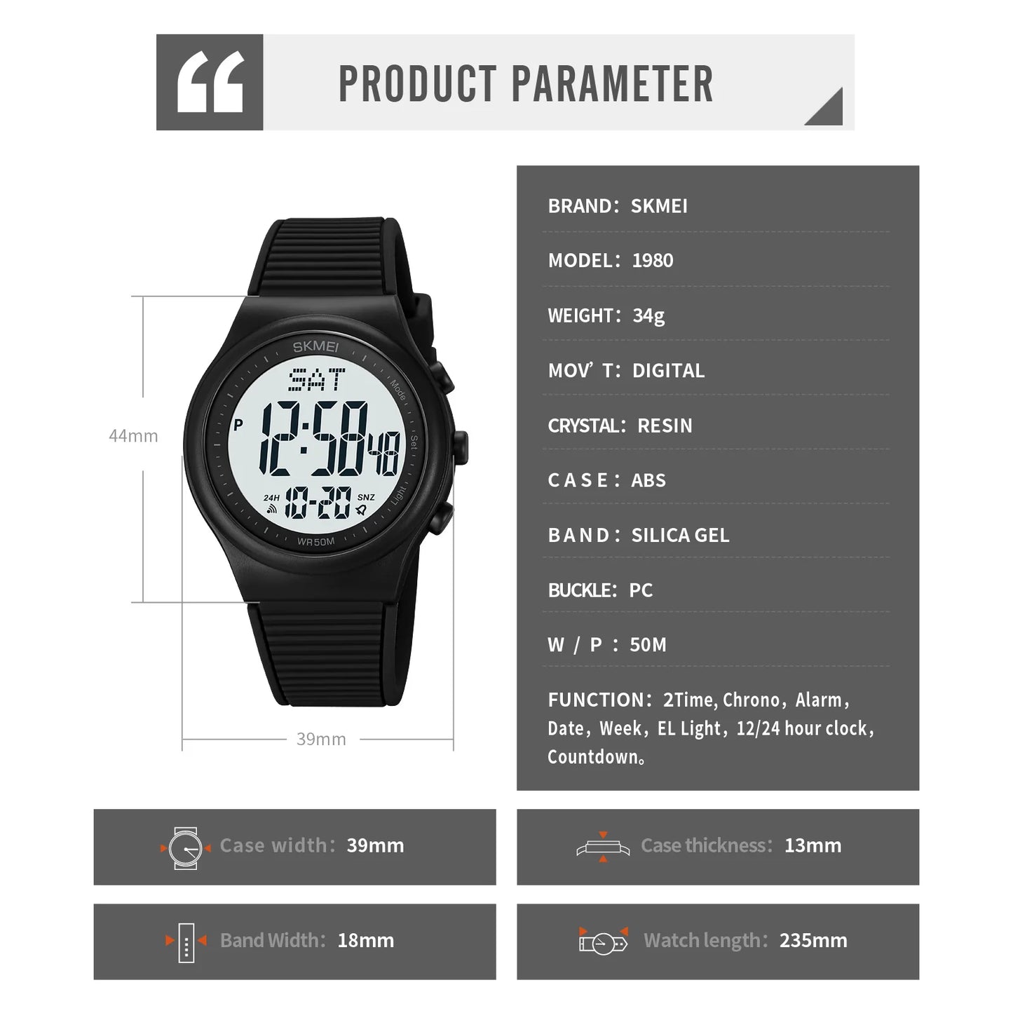 Back Light Watch, Waterproof, Countdown