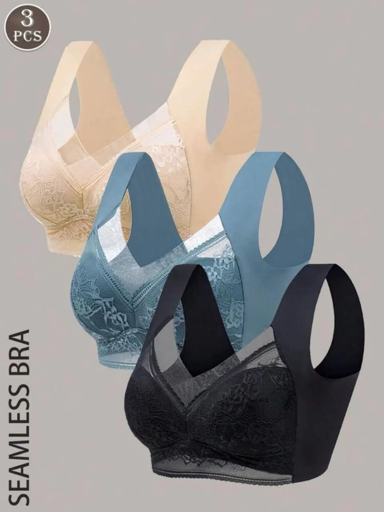 3-pcs lace bra, wireless sports bra, push up bra