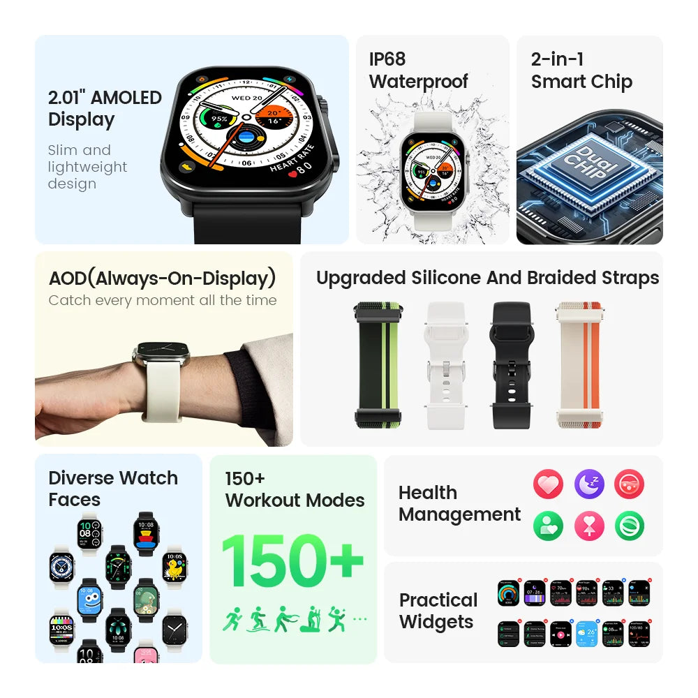 AMOLED Smart Watch, Waterproof, Health Monitoring