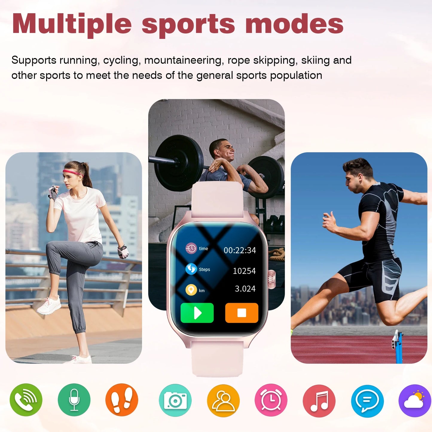 Smart watch, Multiple Sports Modes, Custom Faces,