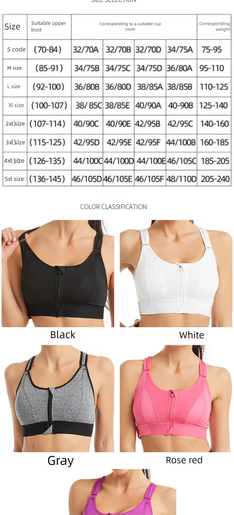 Front-Zip Sports Bra. Shockproof, Wireless, Cross Back Straps