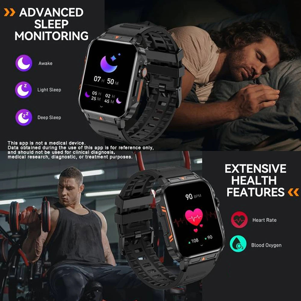 Military Smart Watch, Bluetooth, Heart Rate