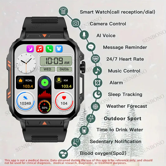 Military Smart Watch, Bluetooth, Heart Rate