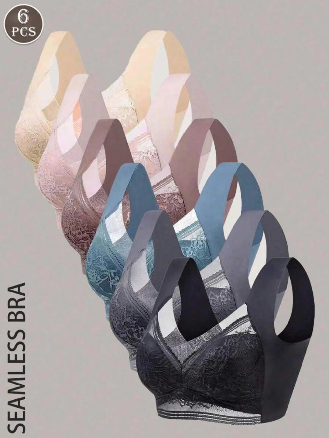 6-pc Lace bra, Wireless sports bra, push up