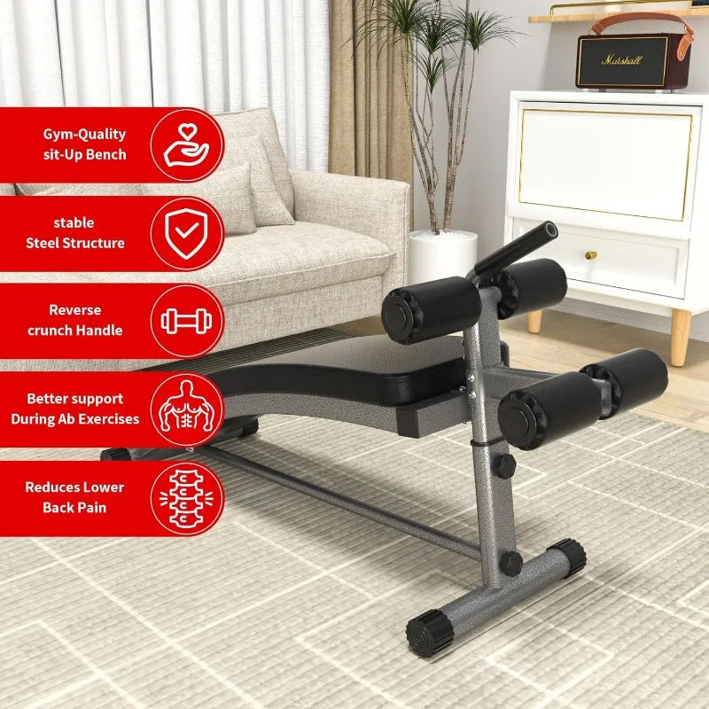 Sit Up Bench, Reverse Crunch Handle, Curved Ab Workout