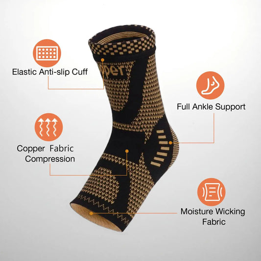 Copper Ankle Brace, Support Sleeve, Foot Wrap
