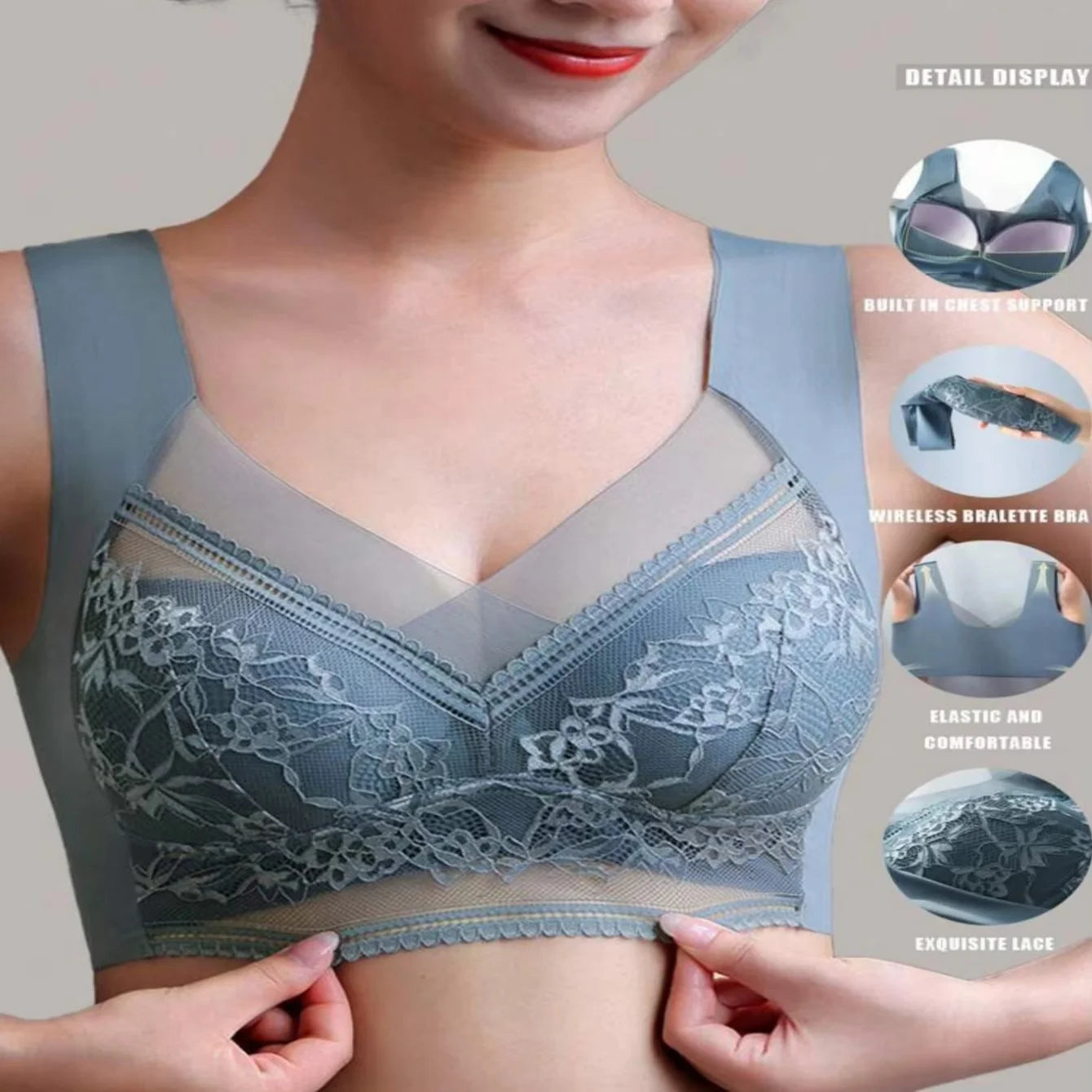 6-pc Lace bra, Wireless sports bra, push up
